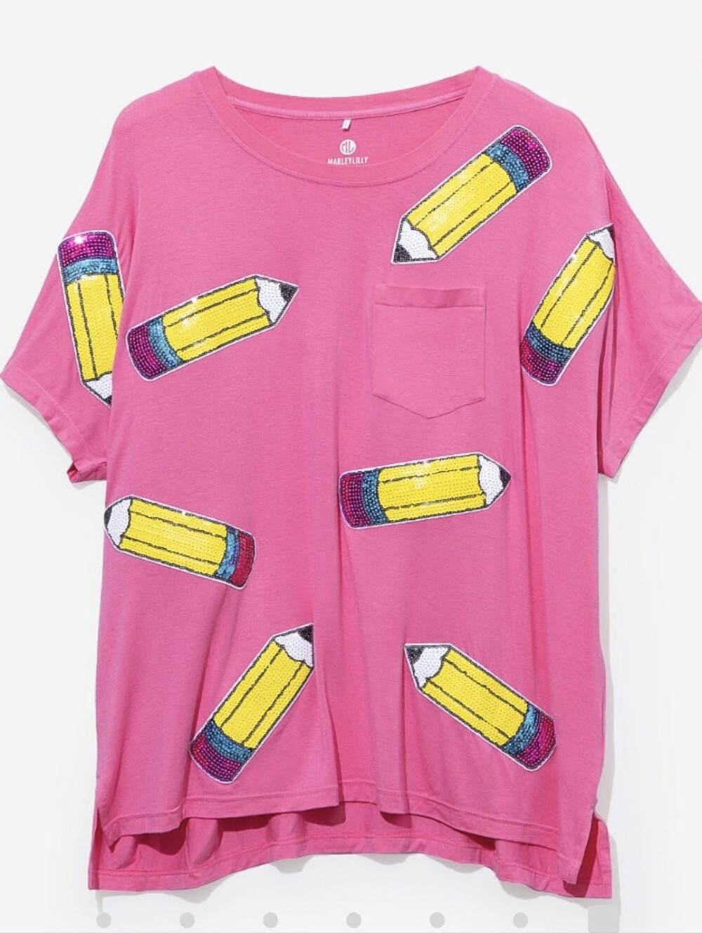 Pink Short-Sleeve Pencil Print Tunic Tee